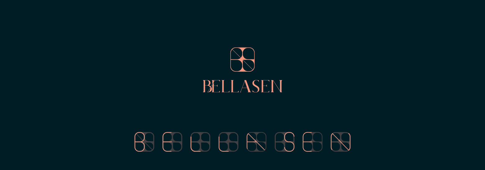 Bellasen primary wordmark, monogram and icon variations