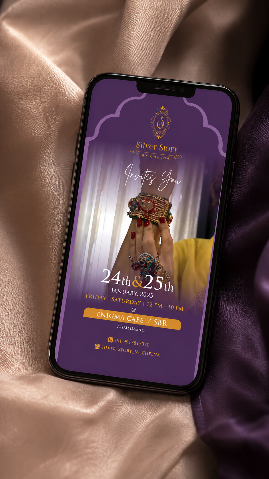 Silver Story digital invite shown on a phone