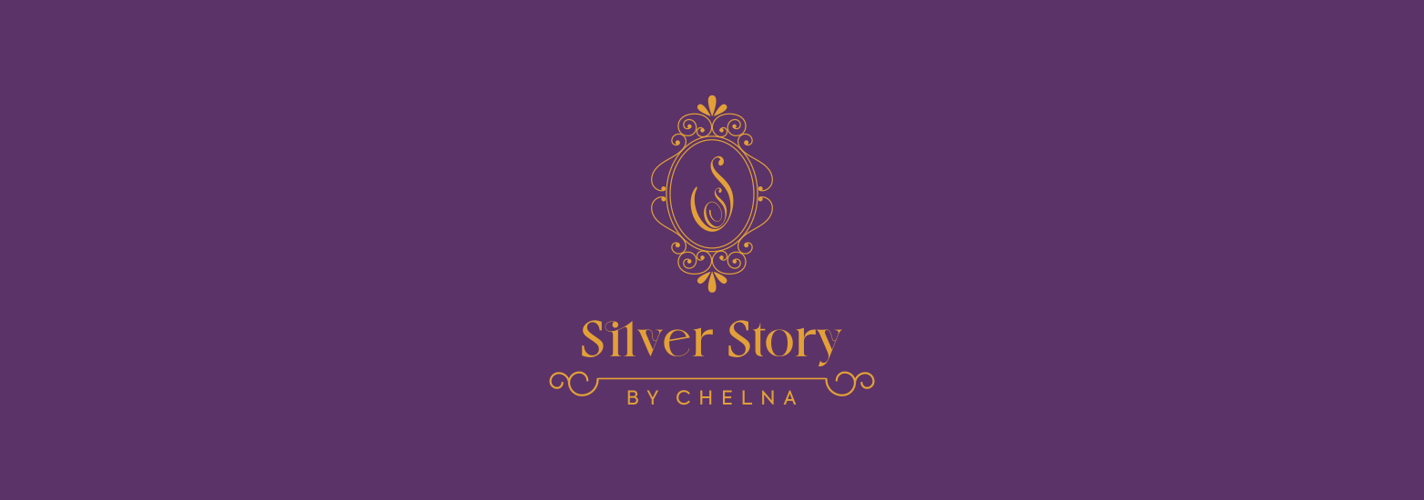 Silver Story by Chelna — ornate gold crest and wordmark on royal purple